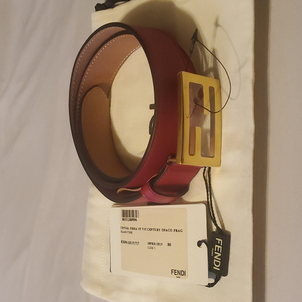 SOLD NWT Fendi Ladies Red FF Baguette Buckle Belt
